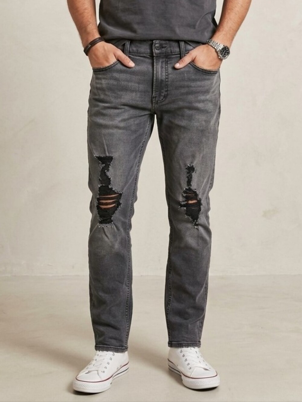 Hollister Men's Black Distressed Skinny Jeans W32 L30